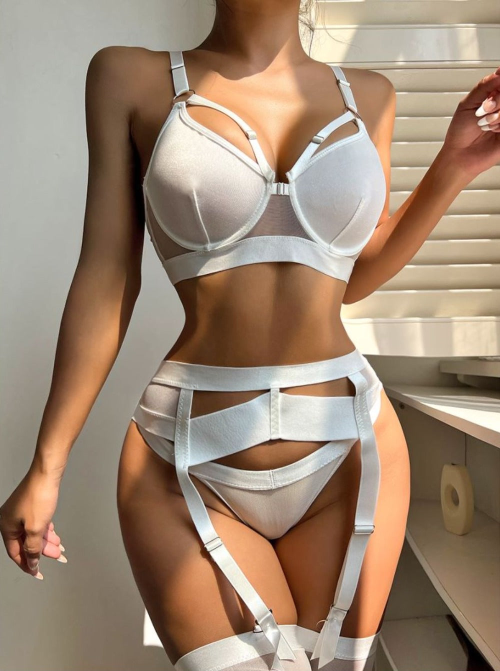 White sexy women's underwear garter straps G string Thong