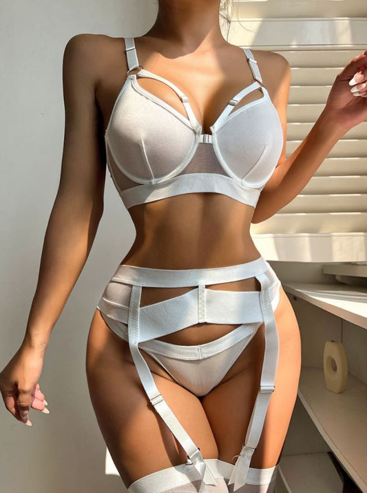 White sexy women's underwear garter straps G string Thong