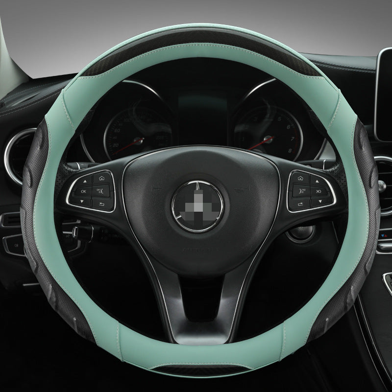 Carsine Leather Carbon Fiber Car Steering Wheel Cover Blue / Round