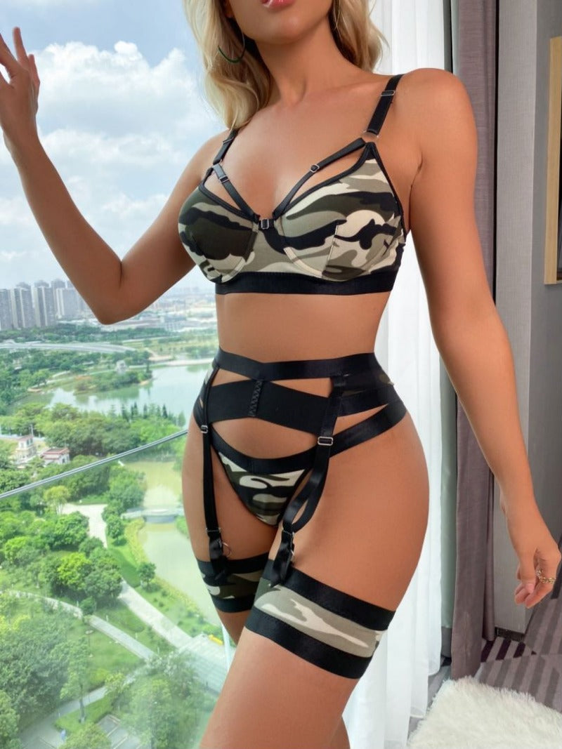 Camouflage Sexy Garter Thong Set | Enhance Curves, Soft Fabric Carsine Camouflage Sexy Garter Thong Set | Enhance Curves, Soft Fabric Carsine