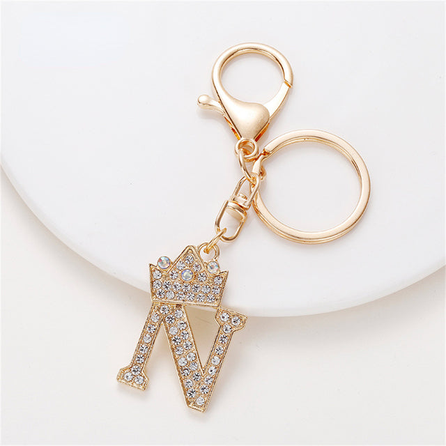 Carsine Rhinestone 26 Letters Car Keychain N