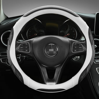 Carsine Leather Carbon Fiber Car Steering Wheel Cover White / Round