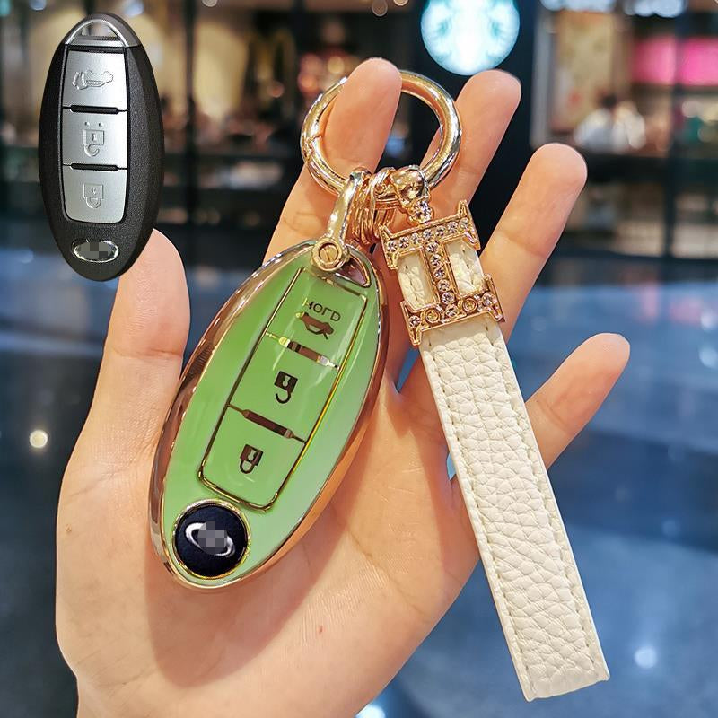 Carsine Infiniti Car Key Case Golden Edge C / Green / Key case + strap