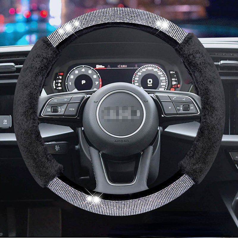 Carsine Rhinestone Plush Steering Wheel Cover