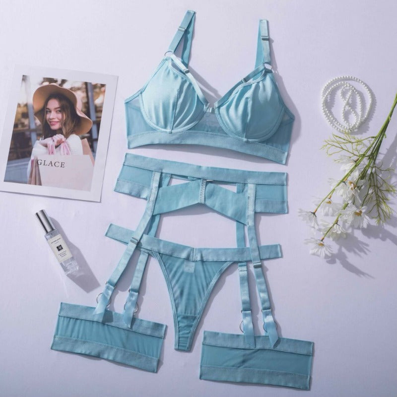 Light Blue sexy women's underwear garter straps G string Thong
