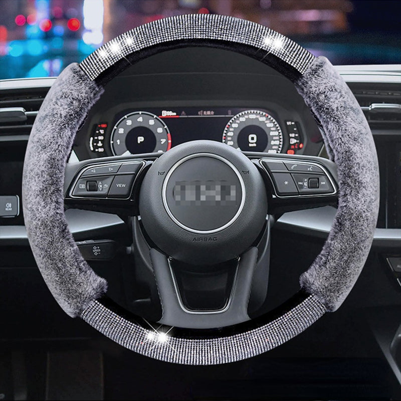 Carsine Rhinestone Plush Steering Wheel Cover