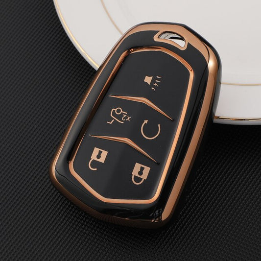 Carsine Cadillac Car Key Case Golden Edge 5 Buttons / Black / Key case