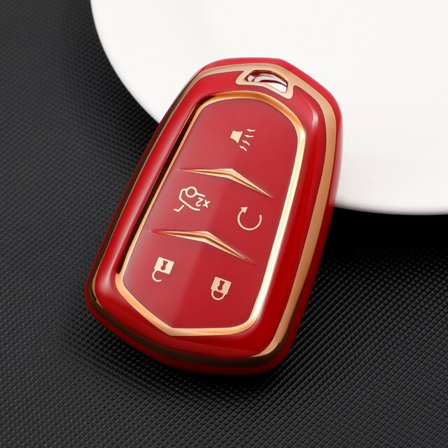 Carsine Cadillac Car Key Case Golden Edge 5 Buttons / Red / Key case