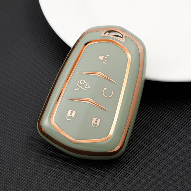 Carsine Cadillac Car Key Case Golden Edge 5 Buttons / Green / Key case