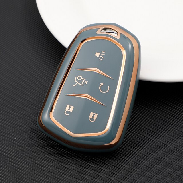 Carsine Cadillac Car Key Case Golden Edge 5 Buttons / Grey / Key case