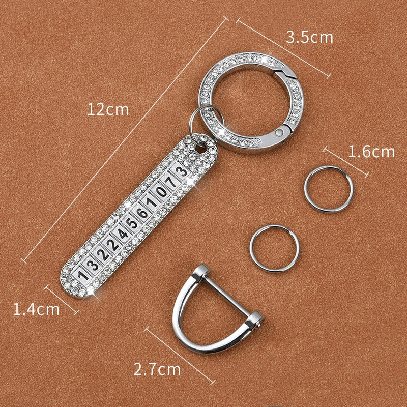 Carsine Rhinestone Phone Number Keychain Pendant