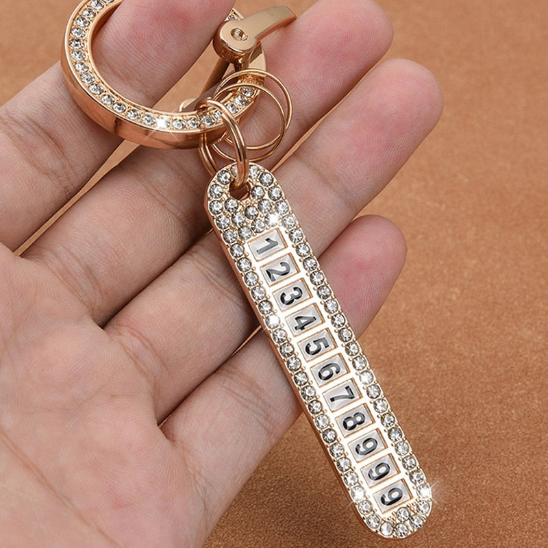 Carsine Rhinestone Phone Number Keychain Pendant