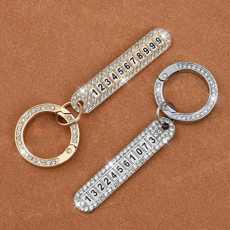 Carsine Rhinestone Phone Number Keychain Pendant