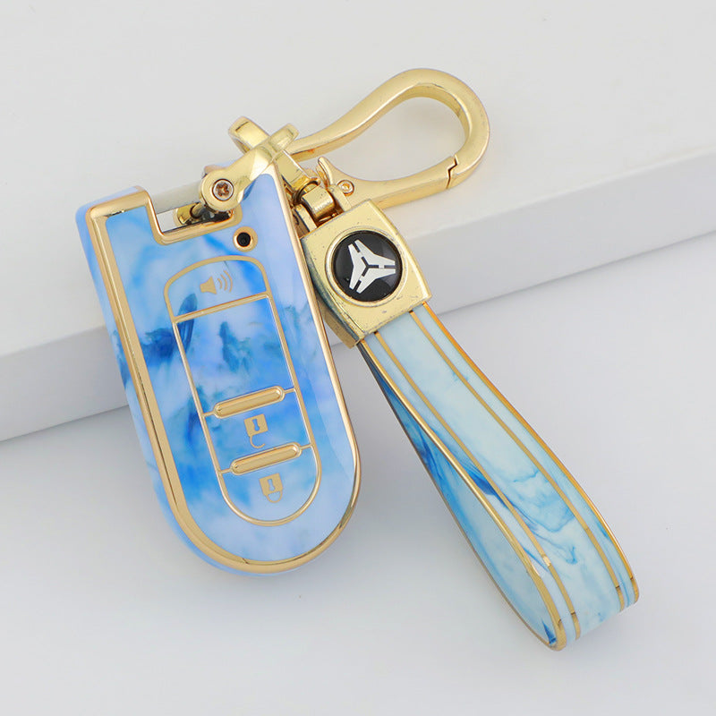 Carsine Toyota Car Key Case Gold Inlaid With Jade Blue / Key case + strap
