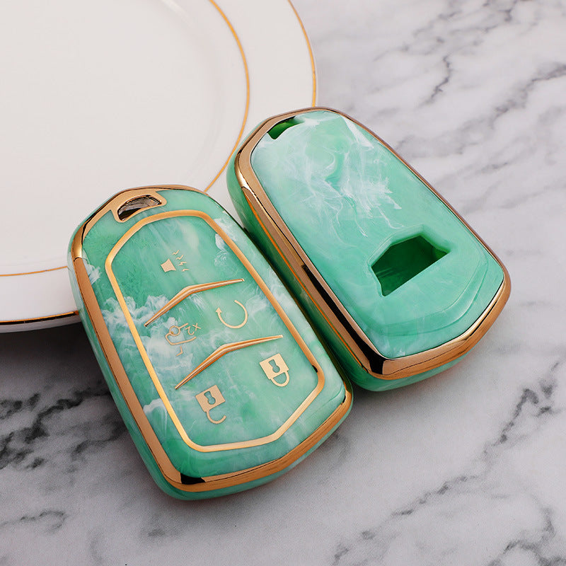 Carsine Cadillac Car Key Case Gold Inlaid With Jade Green / Key case