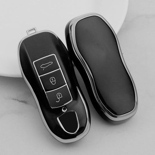 Carsine Porsche Car Key Cover Silver Edge Black / Key case