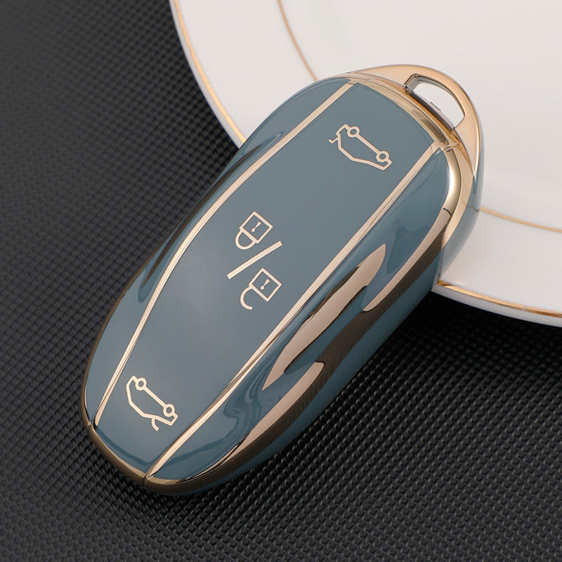 Carsine Tesla Car Key Case Golden Edge Type A / Grey / Key case
