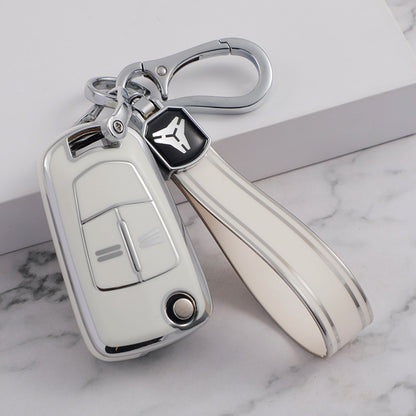 Carsine Opel Car Key Cover Silver Edge White / Key case + strap