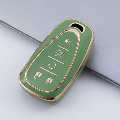 Carsine Chevrolet Car Key Case Golden Edge Green / Key case + HN strap