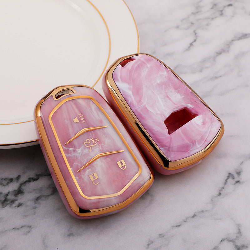 Carsine Cadillac Car Key Case Gold Inlaid With Jade Pink / Key case