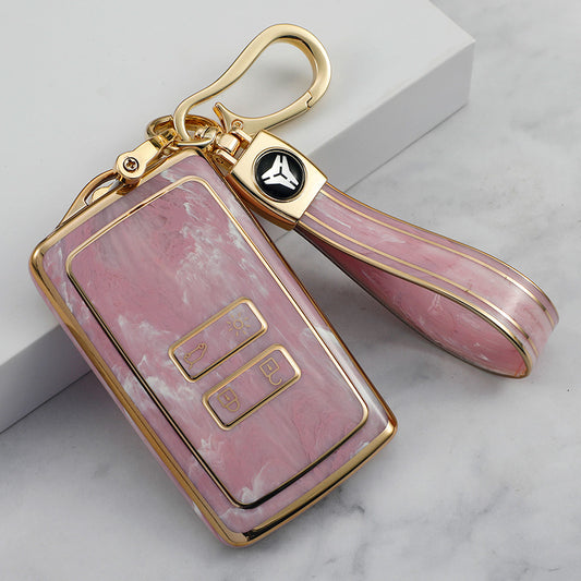 Carsine Renault Car Key Case Gold Inlaid With Jade Pink / Key case + strap