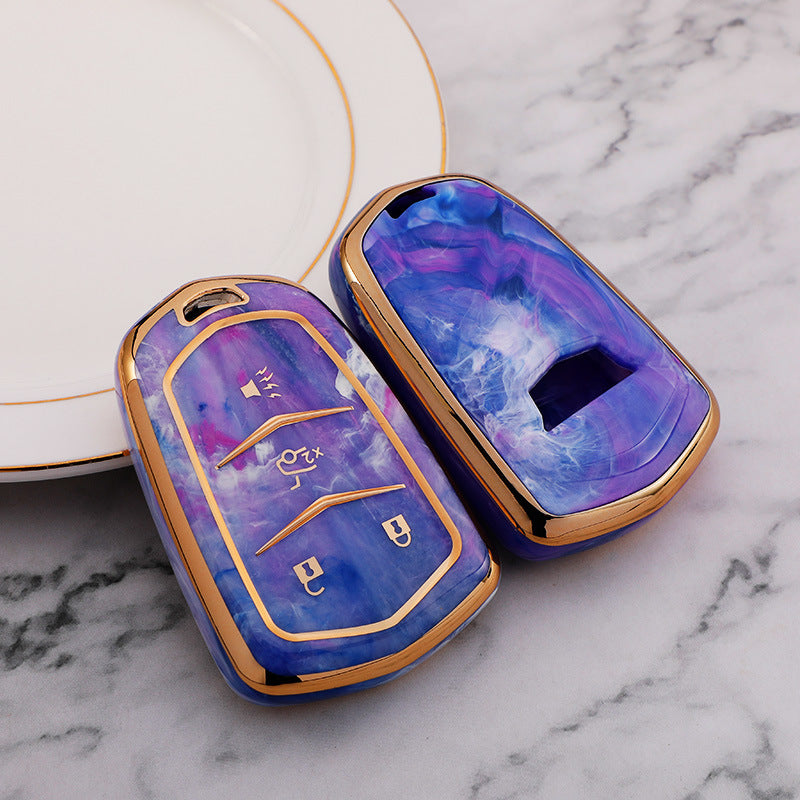 Carsine Cadillac Car Key Case Gold Inlaid With Jade Purple / Key case