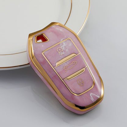 Carsine Citroen Peugeot Car Key Case Gold Inlaid With Jade Pink / Key case