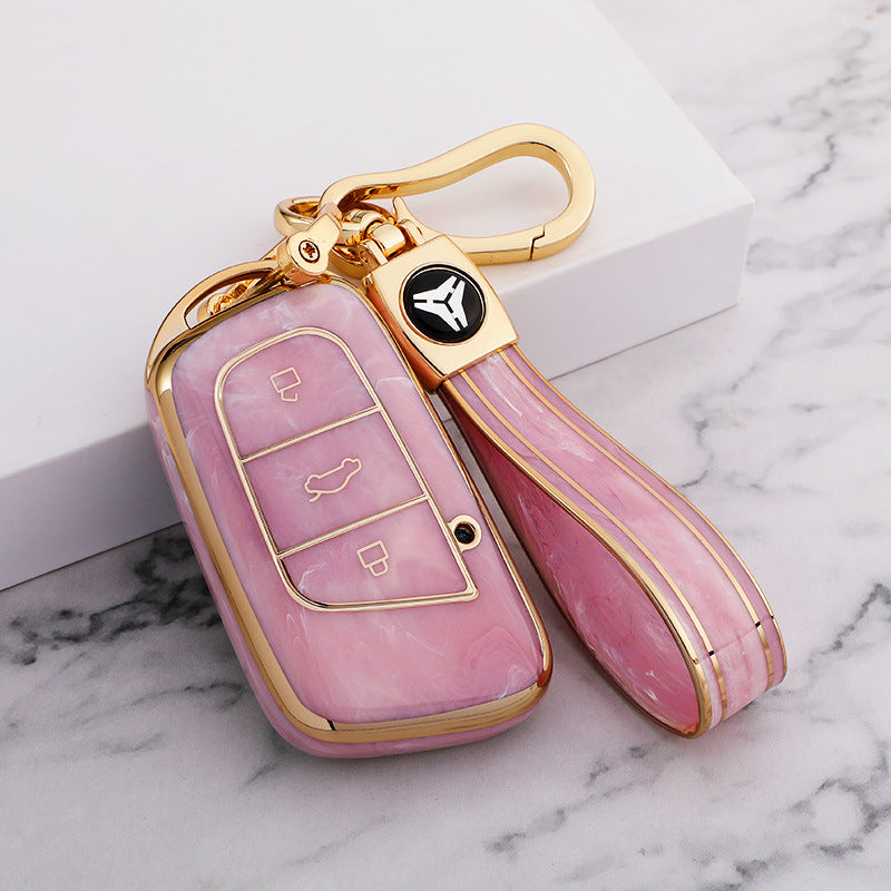 Carsine Chery Car Key Case Gold Inlaid With Jade Pink / Key case + strap