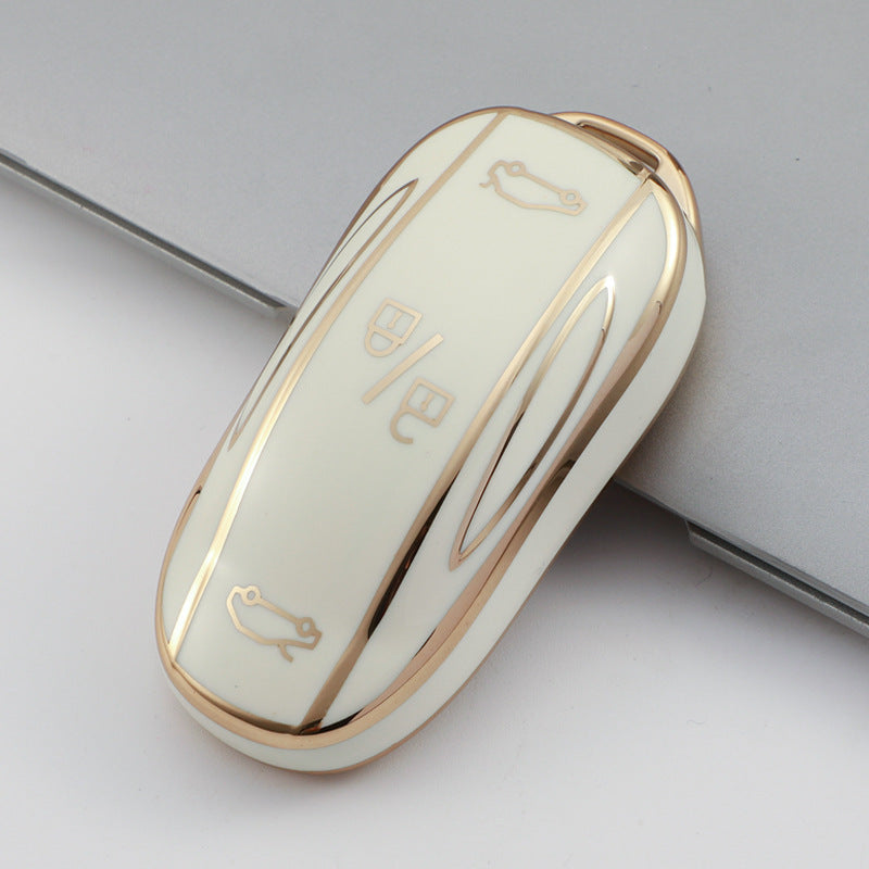 Carsine Tesla Car Key Case Golden Edge Type B / White / Key case