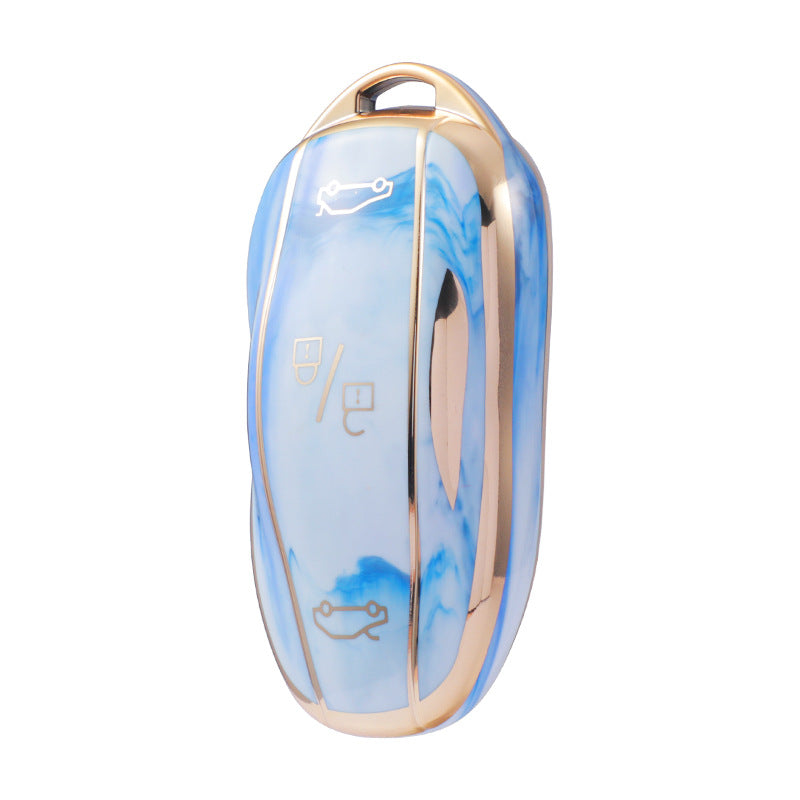 Carsine Tesla Car Key Case Gold Inlaid With Jade