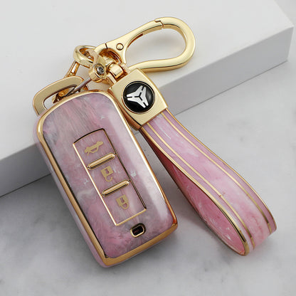 Carsine Mitsubishi Car Key Case Gold Inlaid With Jade Pink / Key case + strap