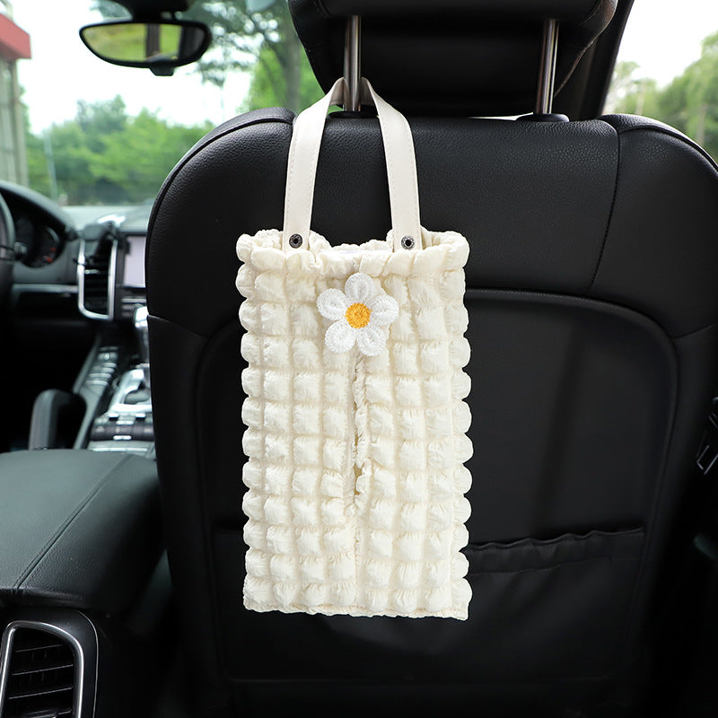 Carsine Puff Car Seat Hanging Paper Box White + Flower