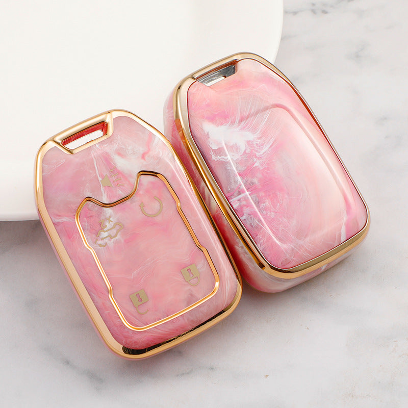 Carsine GMC Car Key Case Gold Inlaid With Jade Pink / Key case