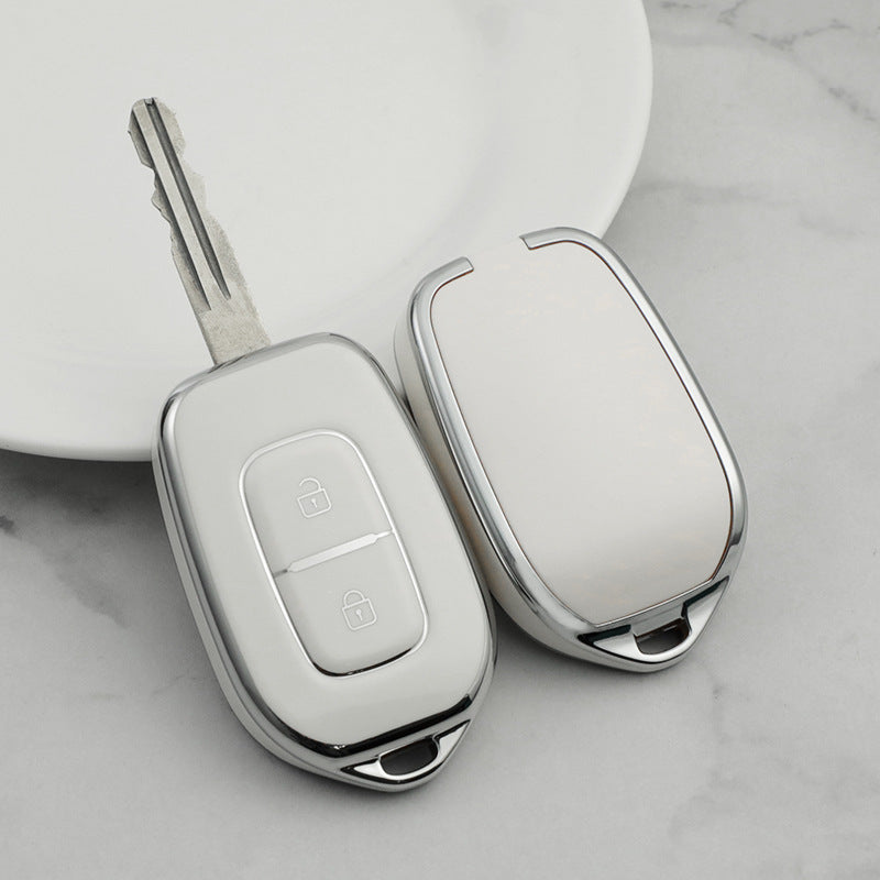 Carsine Renault Car Key Cover Silver Edge White / Key case