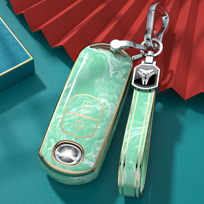 Carsine Mazda Car Key Case Gold Inlaid With Jade Green / Key case + strap