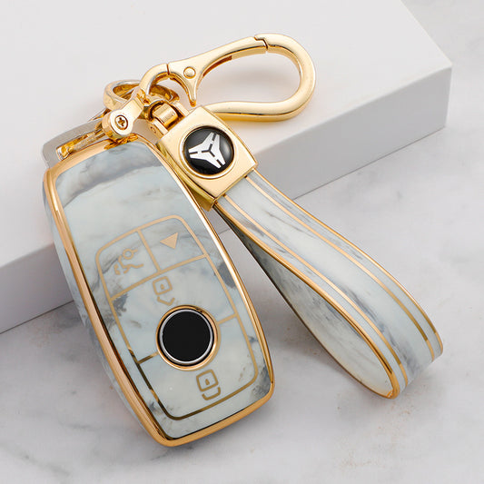 Carsine Mercedes Benz Car Key Case Gold Inlaid With Jade Grey / Key case + strap