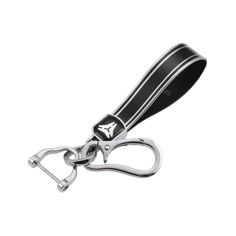 Carsine Leather Key Strap Silver Edge Black