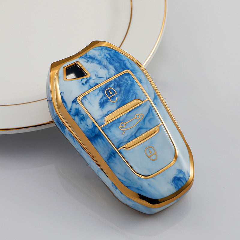 Carsine Citroen Peugeot Car Key Case Gold Inlaid With Jade Blue / Key case