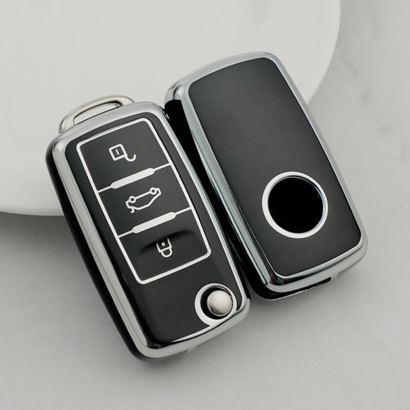 Carsine Volkswagen Car Key Cover Silver Edge Black / Key case