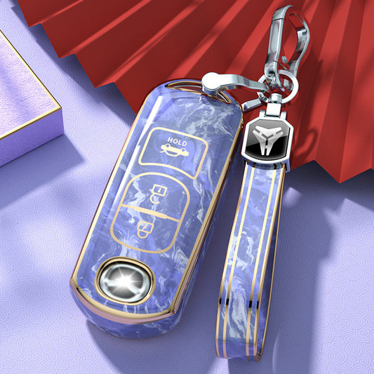 Carsine Mazda Car Key Case Gold Inlaid With Jade Purple / Key case + strap