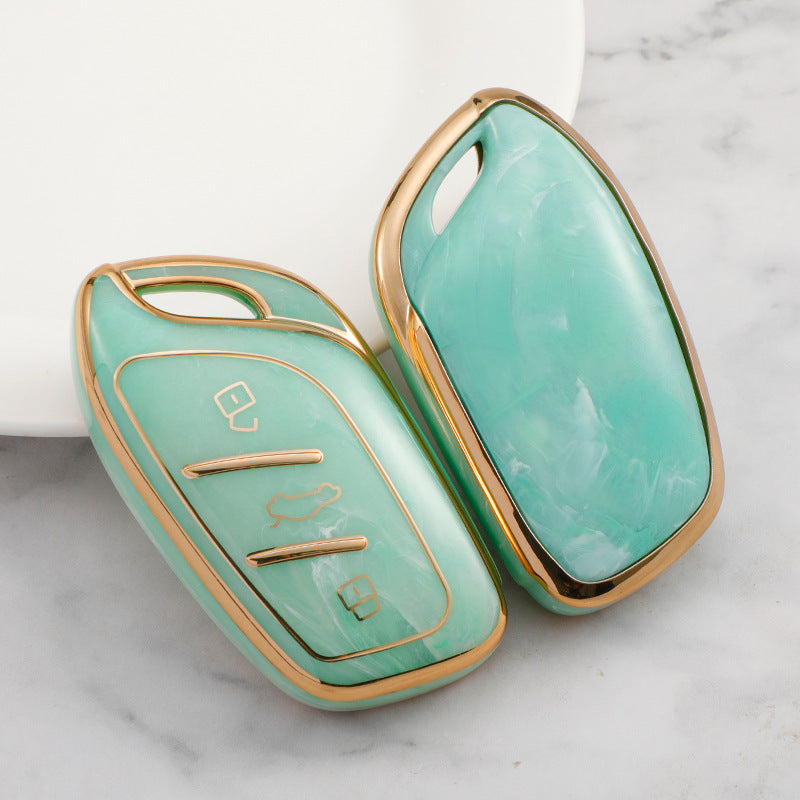 Carsine MG Car Key Case Gold Inlaid With Jade Green / Key case