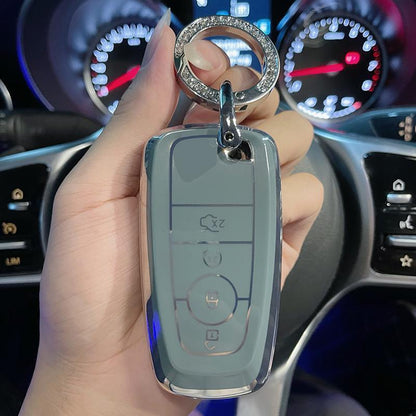 Carsine Lincoln Car Key Case Silver Edge 4 Buttons / Grey / Key case + O chain