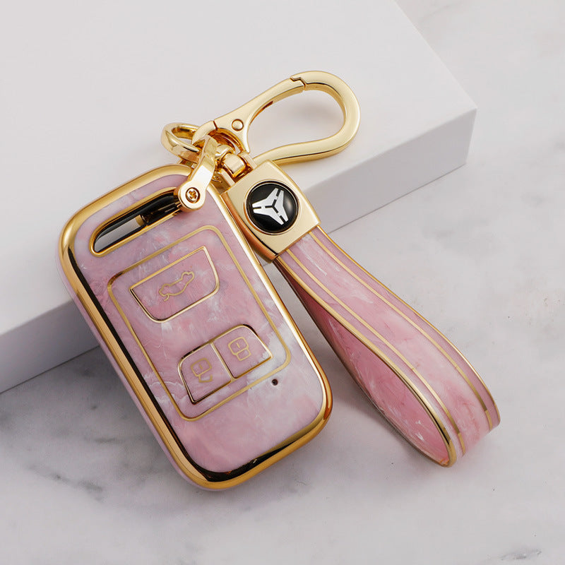 Carsine Chery Car Key Case Gold Inlaid With Jade Pink / Key case + strap