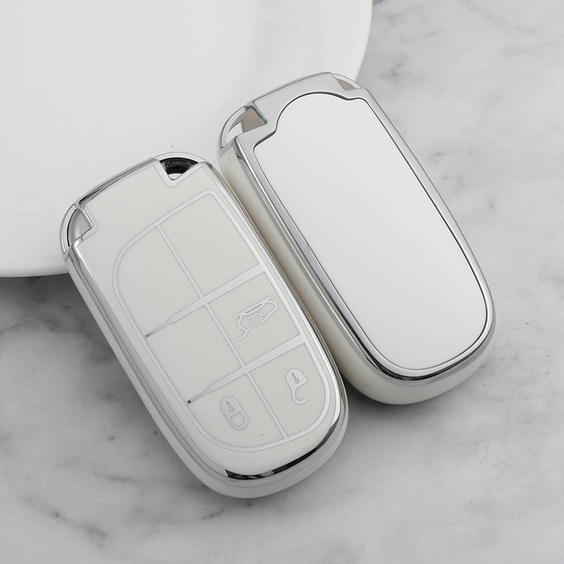 Carsine Jeep Dodge Chrysler Car Key Cover Silver Edge White / Key case