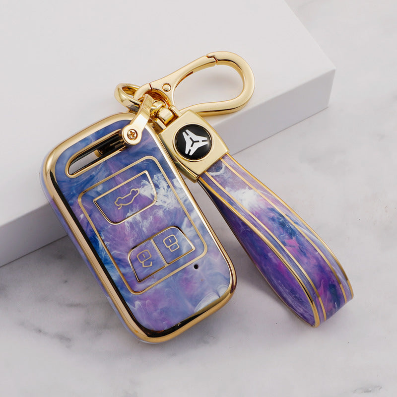 Carsine Chery Car Key Case Gold Inlaid With Jade Purple / Key case + strap