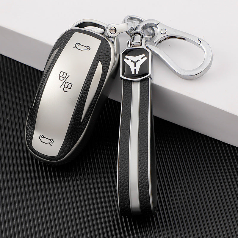 Carsine Tesla Car Key Case Grey / Key case + strap