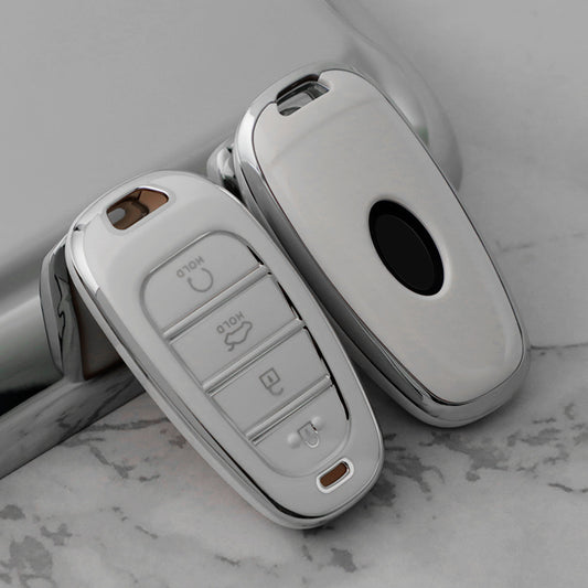 Carsine Hyundai Car Key Cover Silver Edge White / Key case