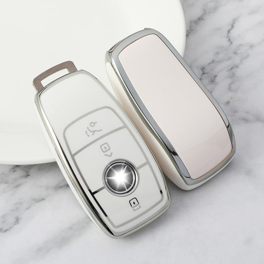 Carsine Mercedes Benz Car Key Cover Silver Edge White / Key case