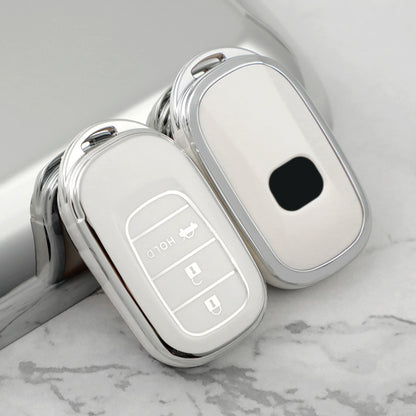 Carsine Honda Acura Car Key Cover Silver Edge White / Key case