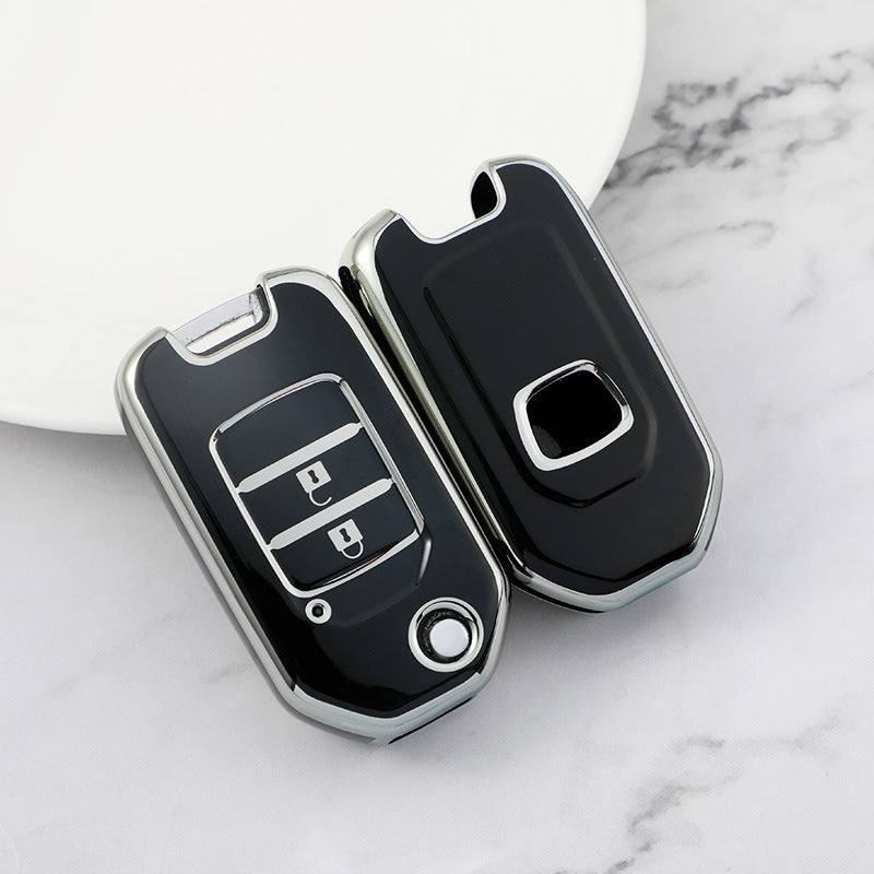 Carsine Honda Acura Car Key Cover Silver Edge Black / Key case